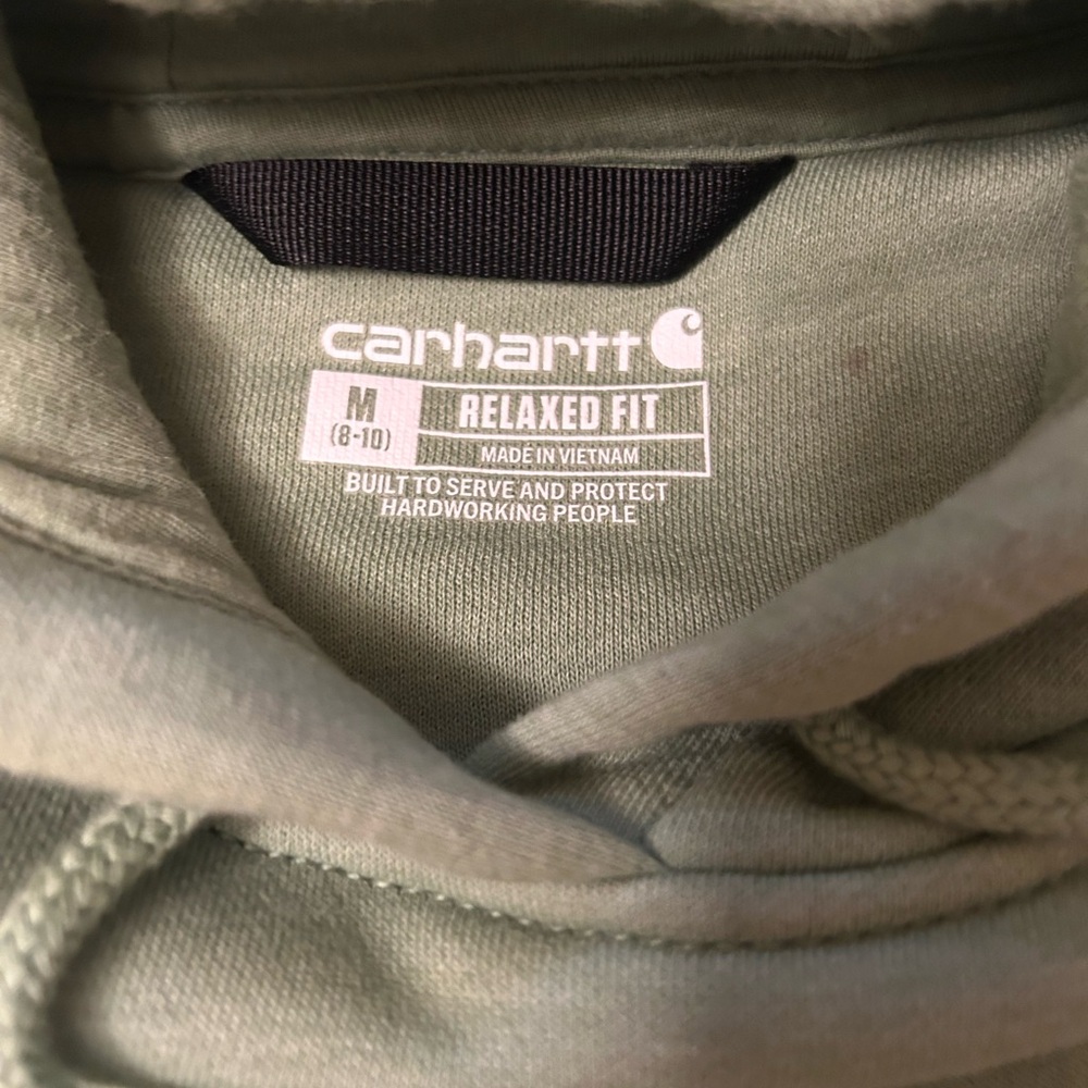 Carhartt Olive Green Pullover Hoodie with Sleeve Logo - Picture 2 of 2